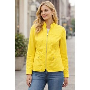 Jones New York Signature Yellow Zip Jacket Womens XL Stretch Lightweight Blazer